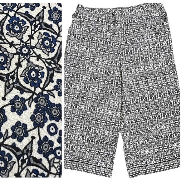 Max Studio Pants 3X Womens Plus Size Cropped Wide Leg Crepe Pull On Batik Blue - Picture 1 of 9